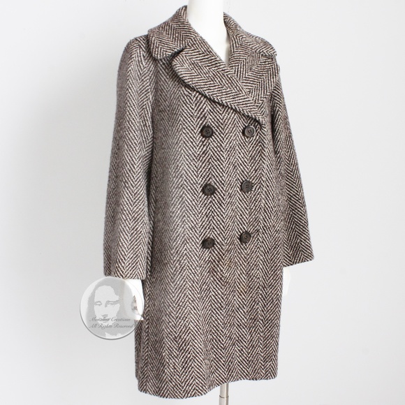 Dolce & Gabbana Wool Coat Classic Herringbone Double Breasted Brown Cream Sz 40 - Picture 3 of 7
